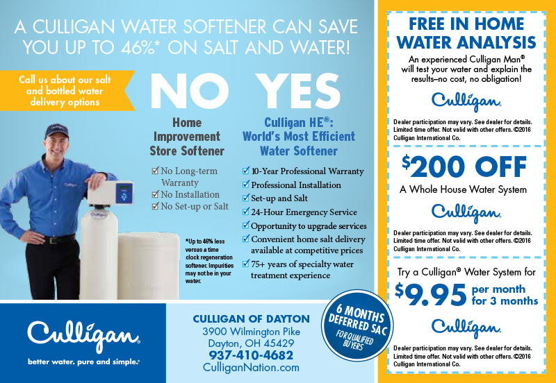 Dayton Ohio Culligan Water Softener Bottled Water Delivery Dayton Miami Vally Ohio